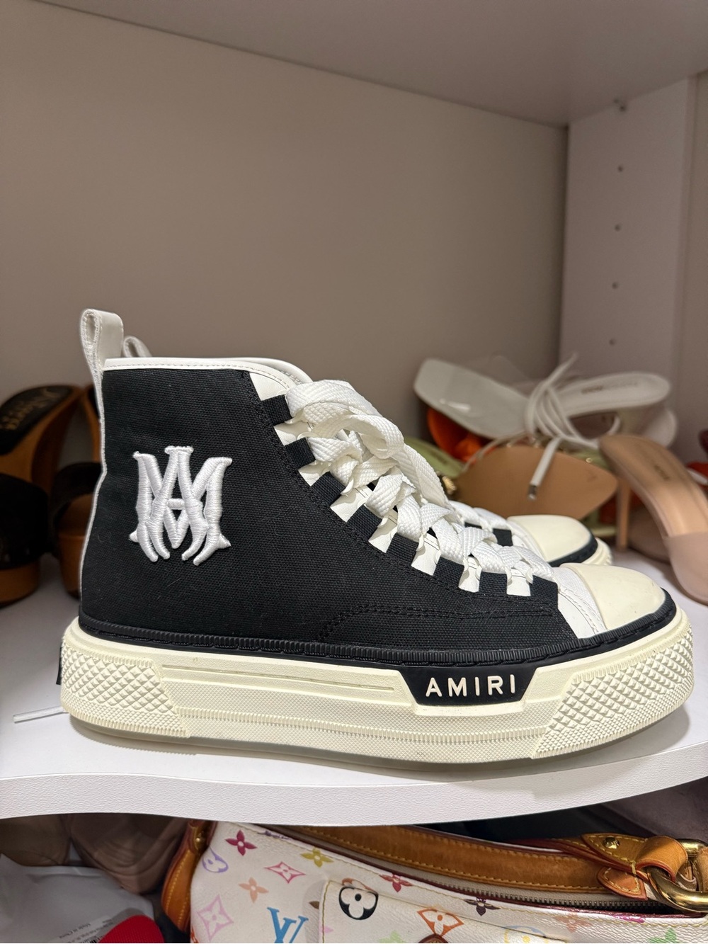 AMIRI Black and Cream High-Top Platform Sneaker